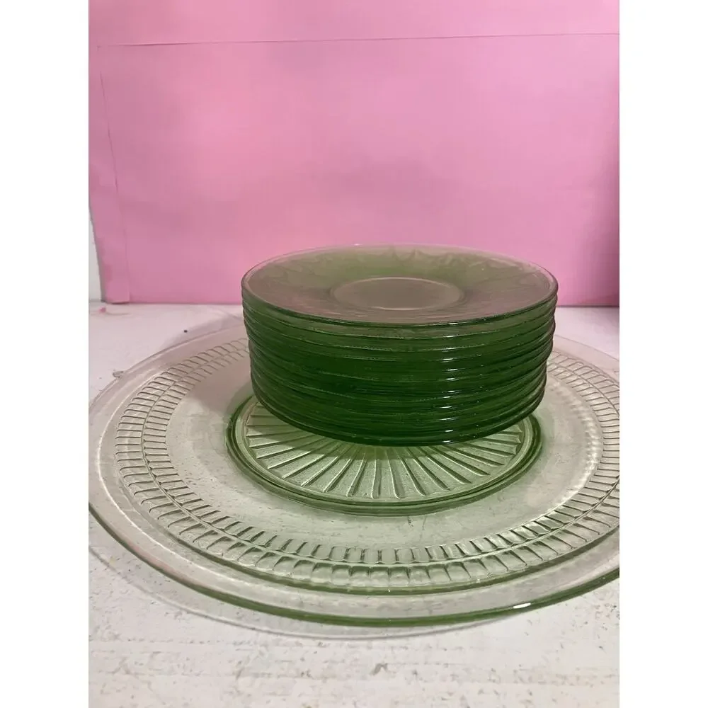 Uranium Depression Glass Plates Lot of 13